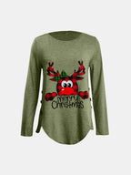 Sarah Express Women's Reindeer Round Neck Long Sleeve T-Shirt