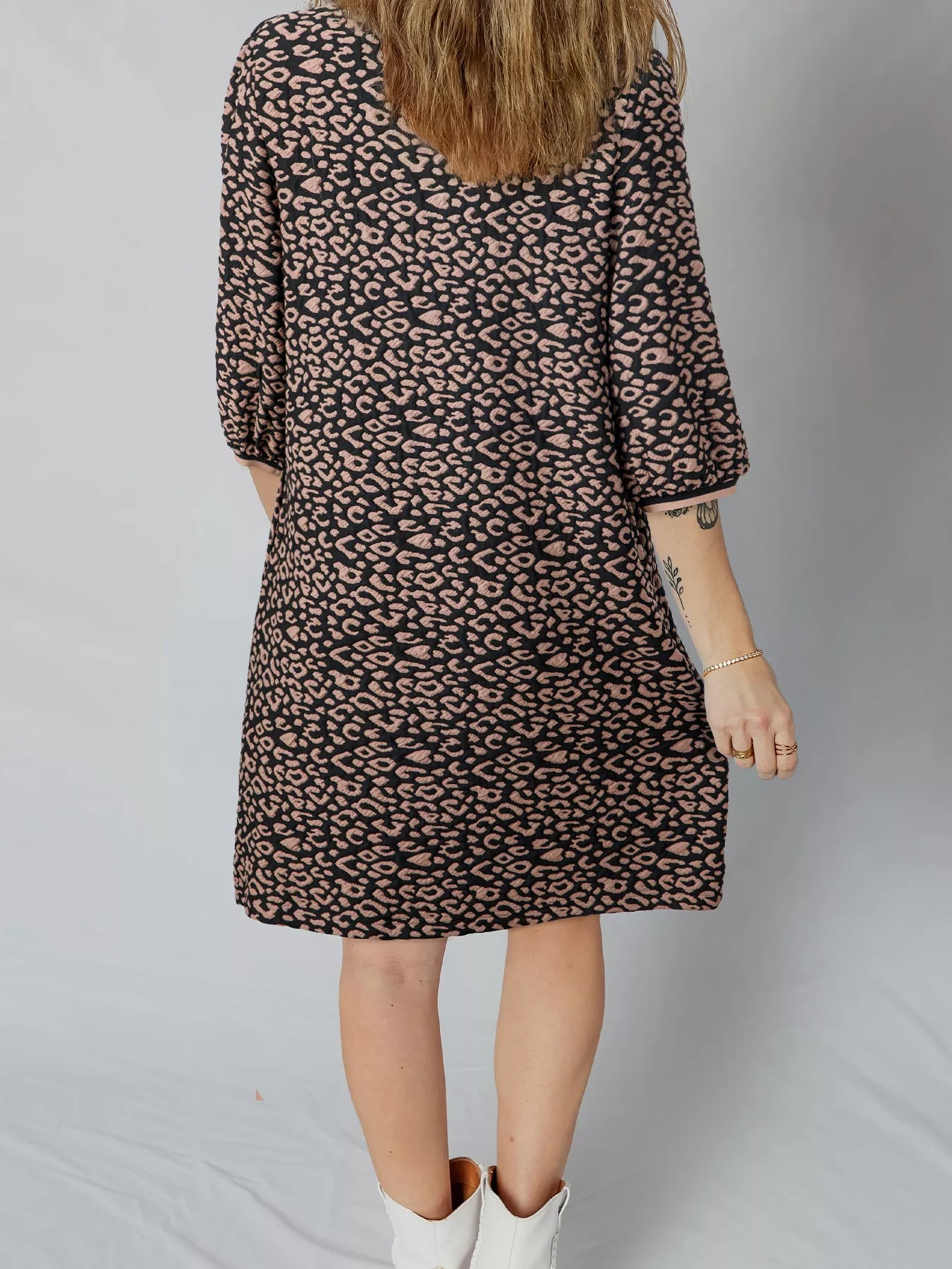 Sarah Express Women's Leopard Print Bubble Sleeve Shift Mini Dress