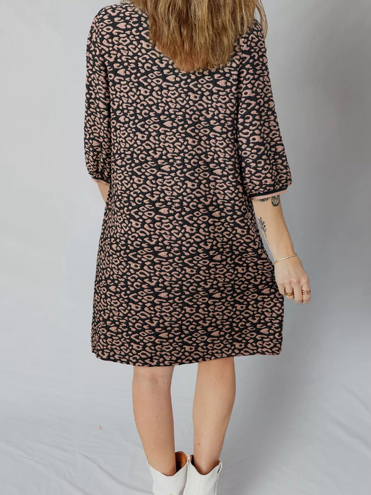 Sarah Express Women's Leopard Print Bubble Sleeve Shift Mini Dress