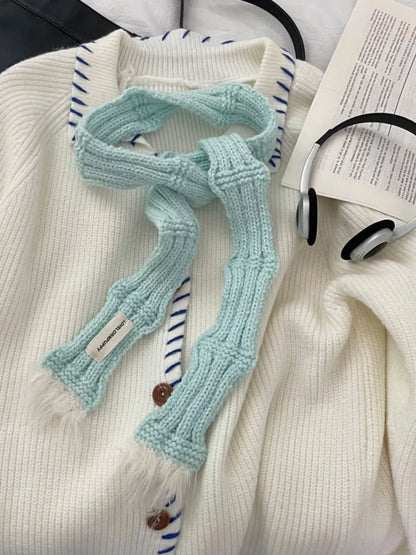 Sarah Express Women's Knitted Plush Trim Scarf Mint Color One Size