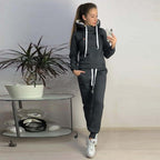Women's Fleece Hooded Sports Suit Two-Piece Set