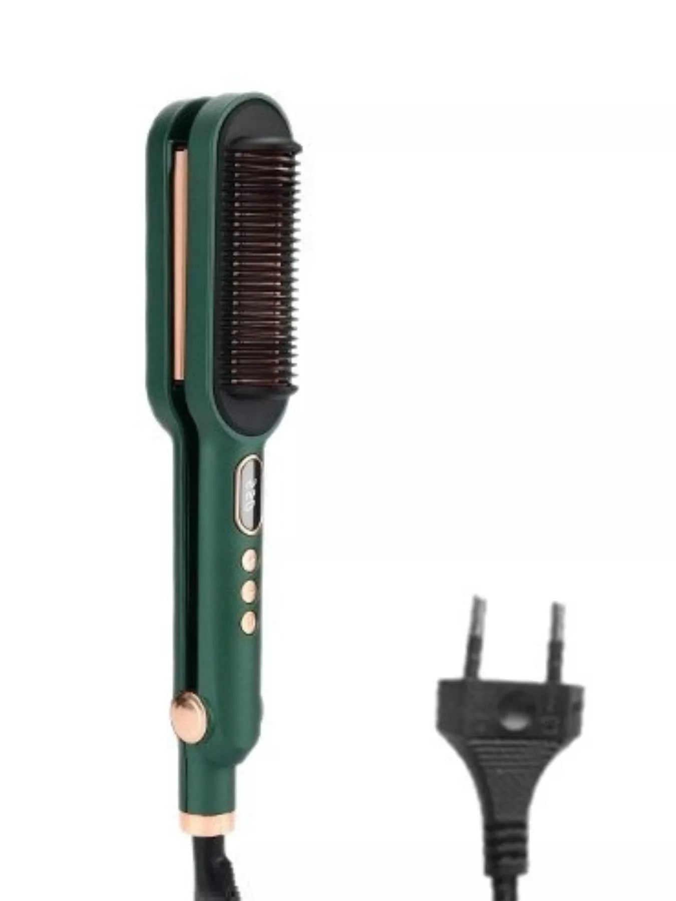 Sarah Express 2-in-1 Hair Straightening Curling Comb Portable Dark Green European plug