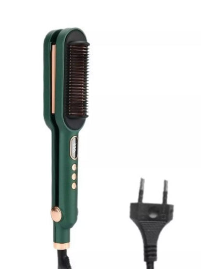 Sarah Express 2-in-1 Hair Straightening Curling Comb Portable Dark Green European plug