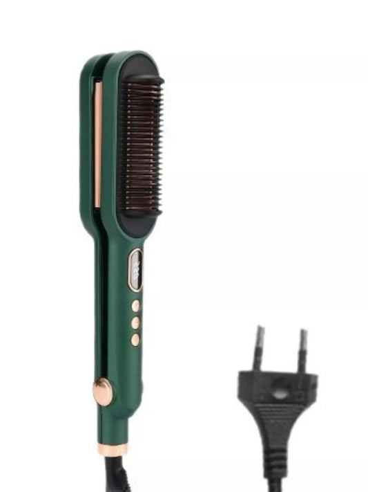 Sarah Express 2-in-1 Hair Straightening Curling Comb Portable Dark Green European plug