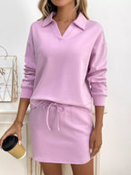 Sarah Express Women's Dropped Shoulder Top and Skirt Set