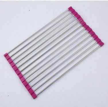 Sarah Express Folding Kitchen Sink Rack - Stainless Steel Dish Drainer Organizer Pink 20 S