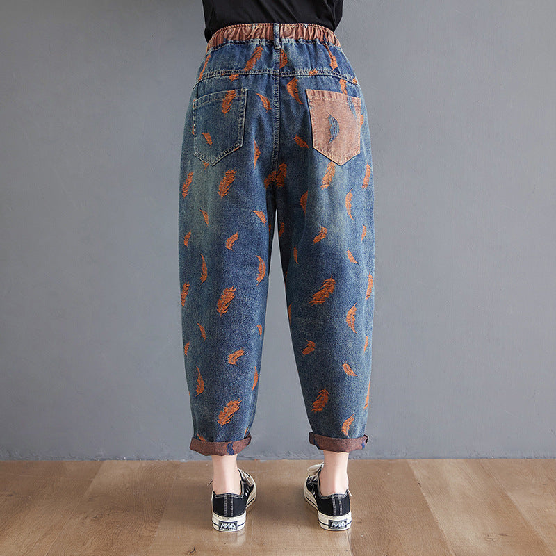 Sarah Express Women's Loose Fit High Waist Denim Jeans Blue Casual Fashion Straight Leg Pants