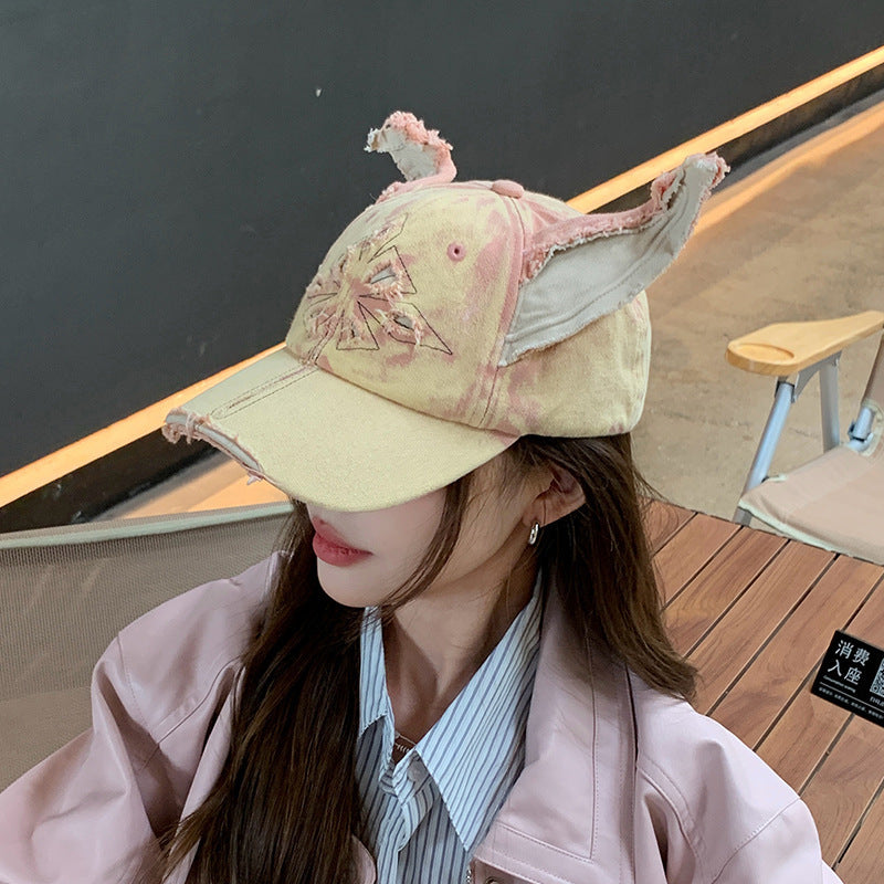 Sarah Express Women's Doberman Graphic Baseball Cap Distressed Denim Adjustable Hat Casual Streetwear