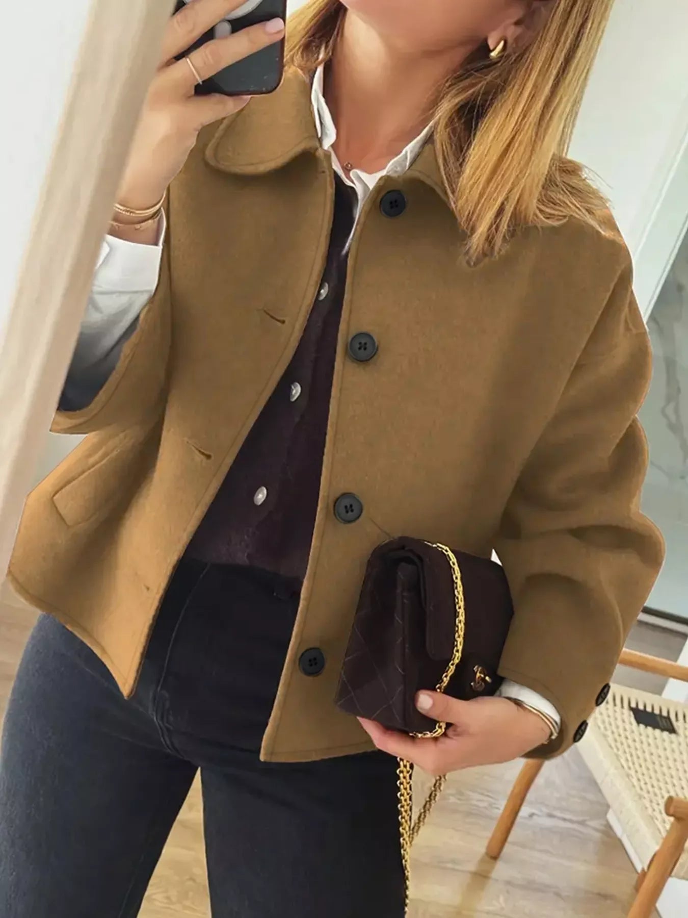 Sarah Express Women's Plus Size Button-Down Cropped Outerwear Jacket