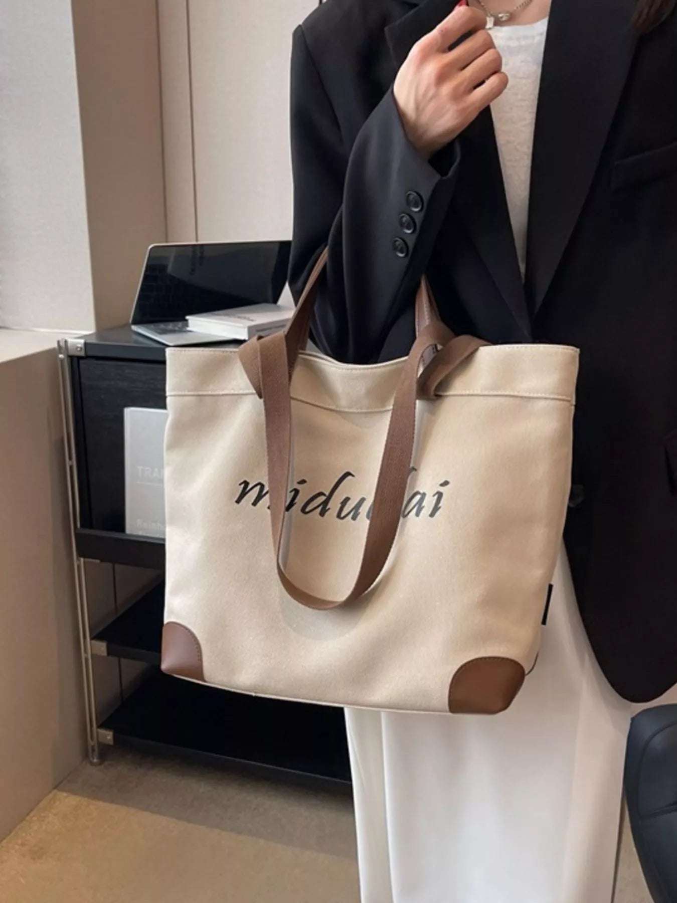 Sarah Express Women's Casual Canvas Handbag Beige White One Size