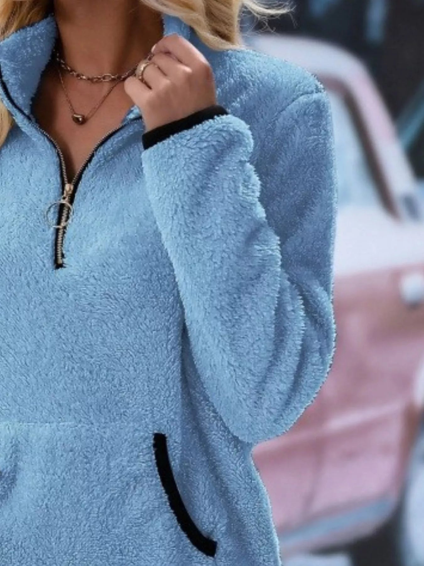 Sarah Express Women's Cozy Fleece Quarter Zip Long Sleeve Sweatshirt