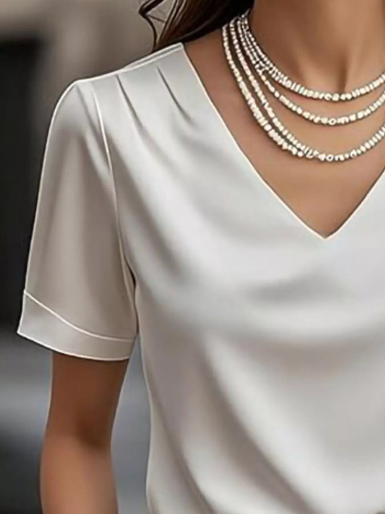 Sarah Express Women's V-Neck Short Sleeve Satin Blouse