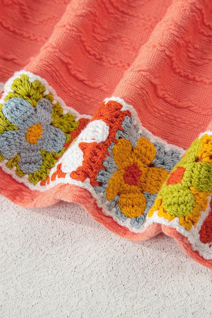 Sarah Express Women's Crochet Floral V-Neck Textured Top and Pants Two-Piece Set