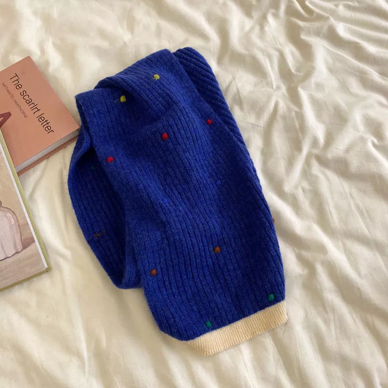 Sarah Express Women's Colorful Dot Knitted Cashmere Scarf Royal Blue One Size