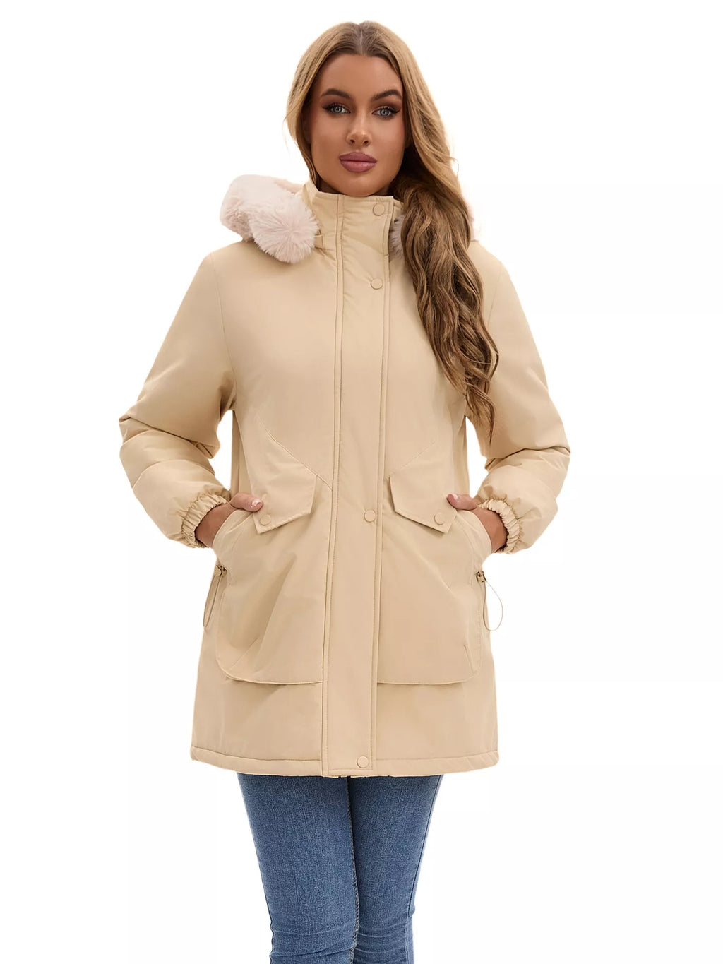 Trendsi Full Size Fur Hooded Warm Winter Parka Outerwear Plus Size