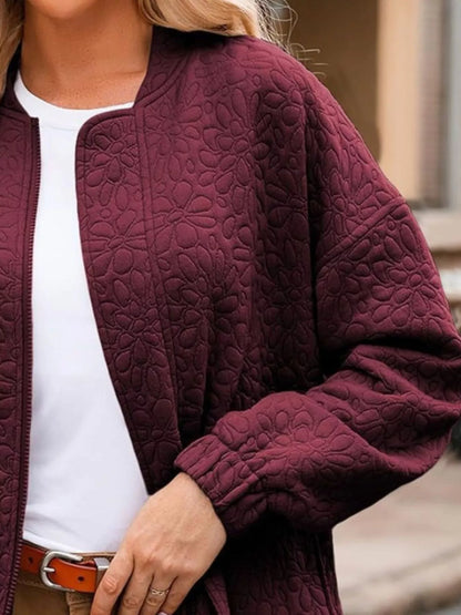 Sarah Express Women's Floral Quilted Zip Up Jacket Plus Size