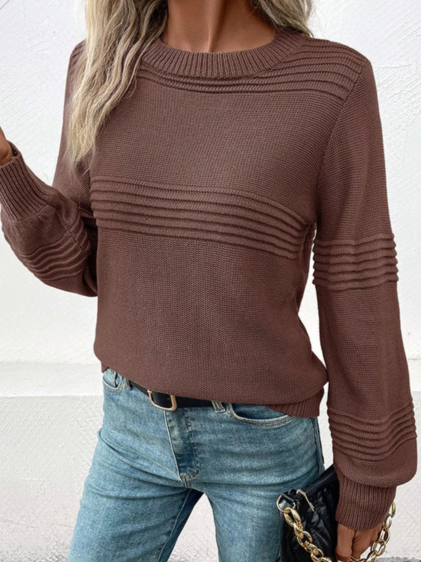Sarah Express Women's Round Neck Long Sleeve Sweater