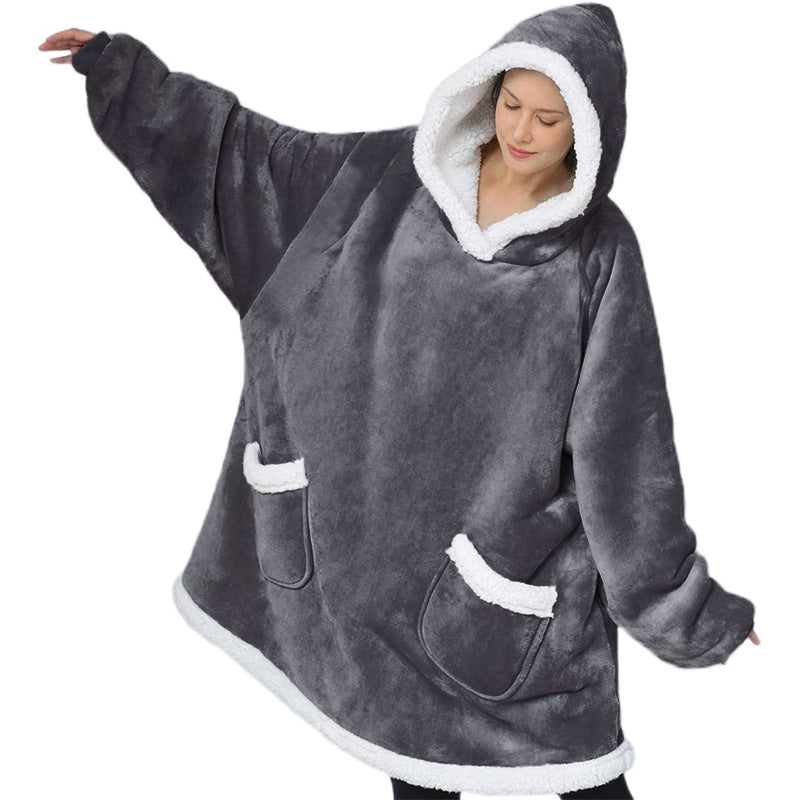 Sarah Express Oversized Wearable Blanket Hoodie with Pockets - Ultra Plush TV Blanket for Women & Men Short grey One Size