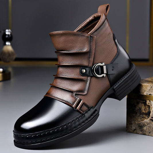Sarah Express Men's British-Style Retro Zipper Boots | Fleece-Lined Thermal PU Leather