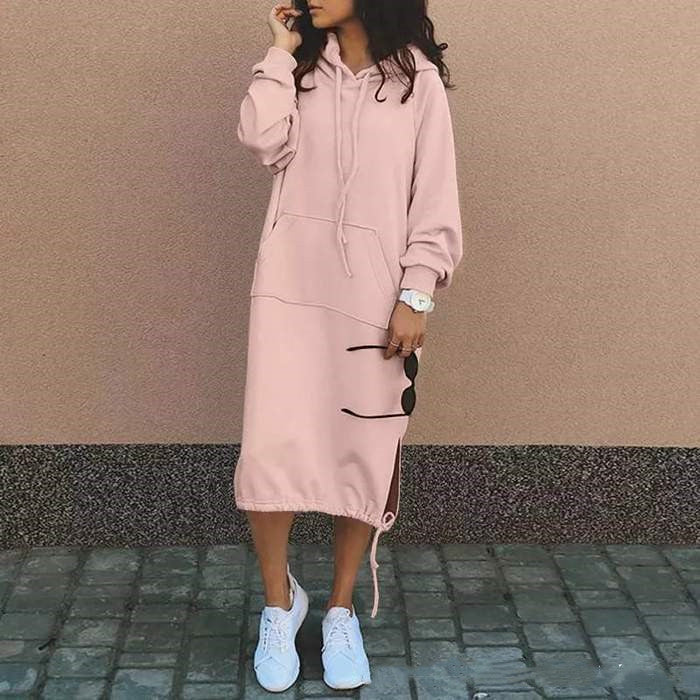 Sarah Express Women's Hooded Sweatshirt Dress Long Sleeve Midi Casual Pockets