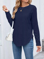 Sarah Express Women's Openwork Textured Long Sleeve Top