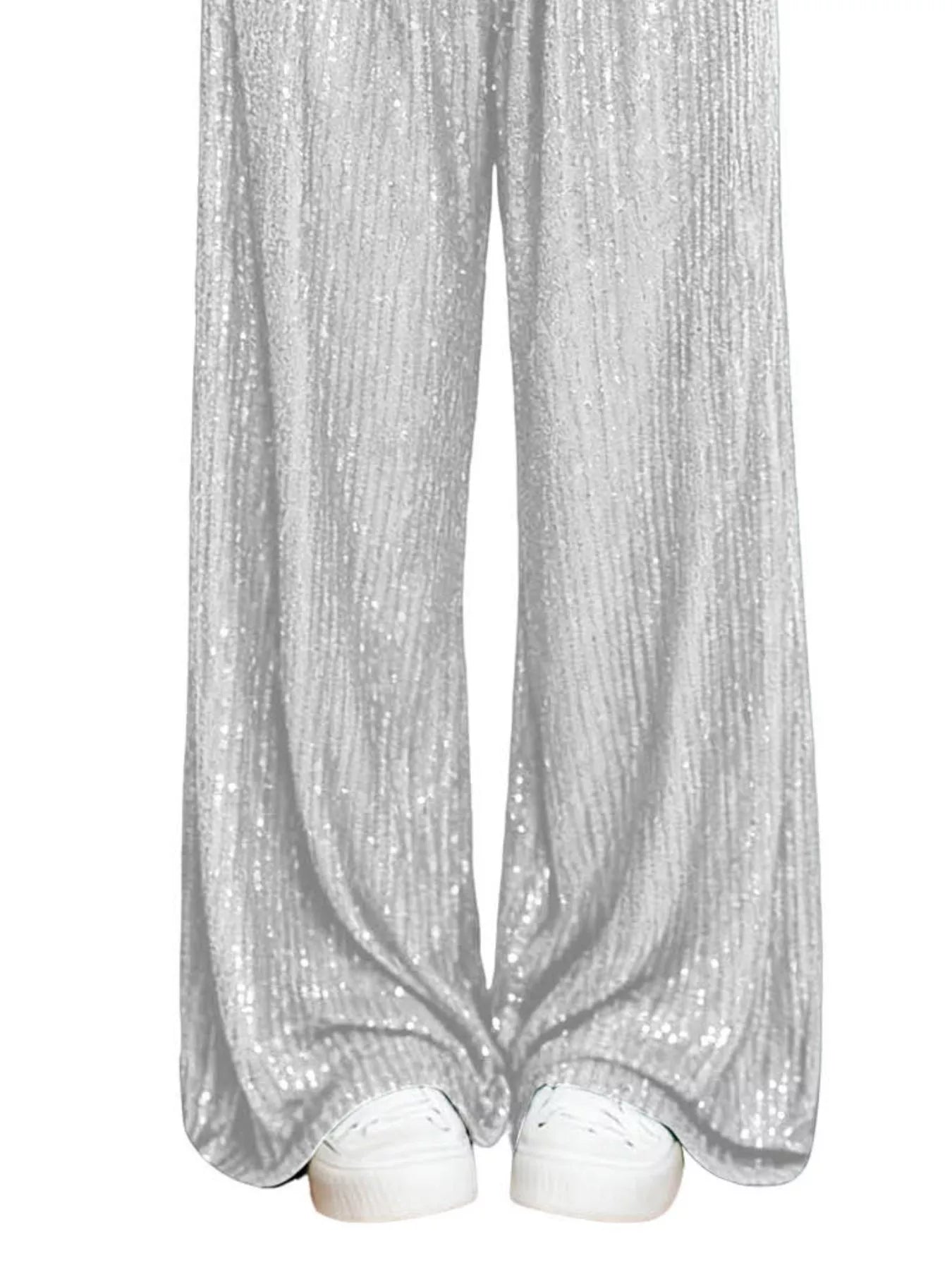 Sarah Express Women's Sequin Wide Leg Pants - High Waist Sparkle Palazzo Trousers