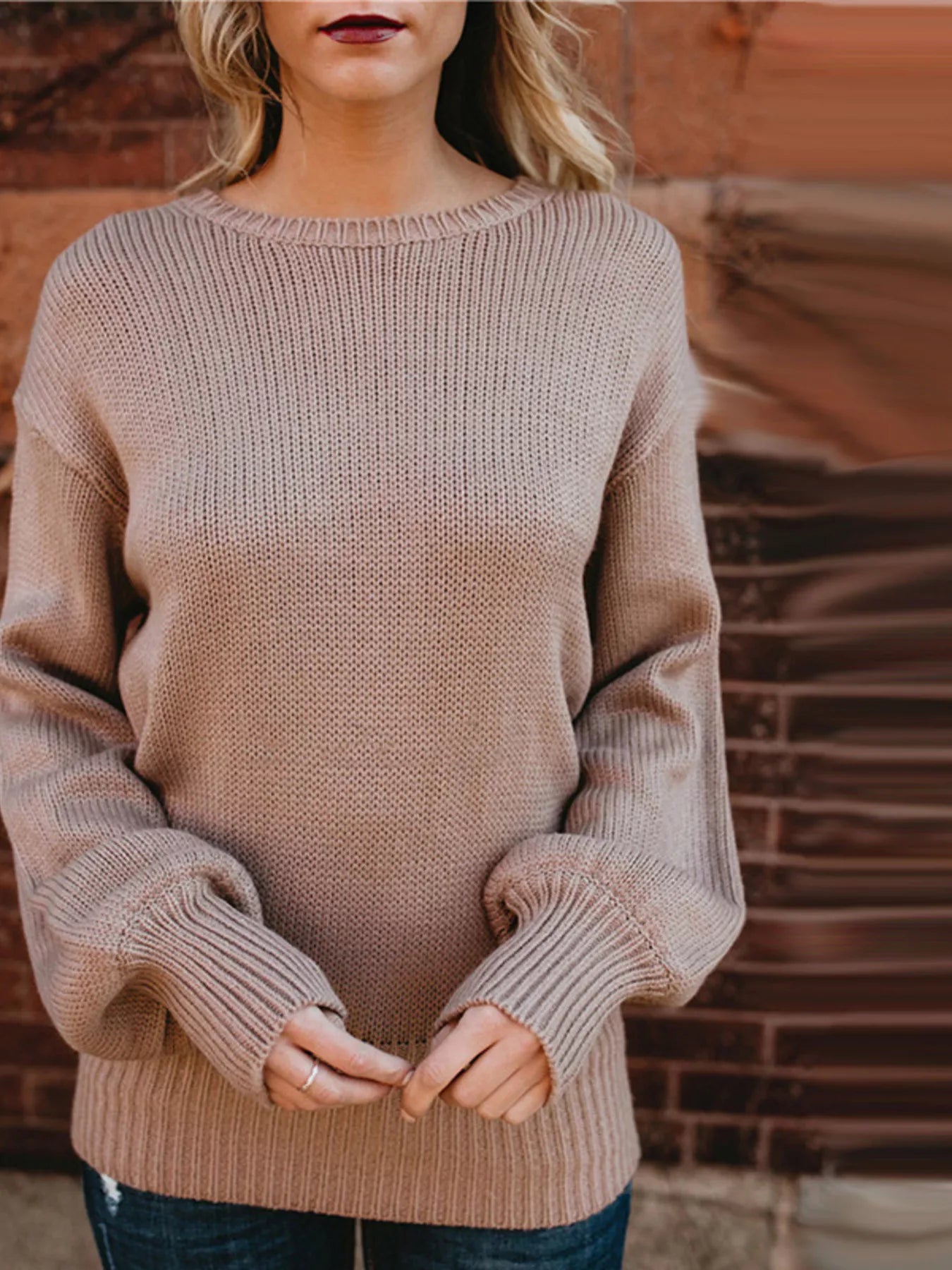 Sarah Express Women's Tied Back Long Sleeve Sweater - Ribbed Knit Pullover