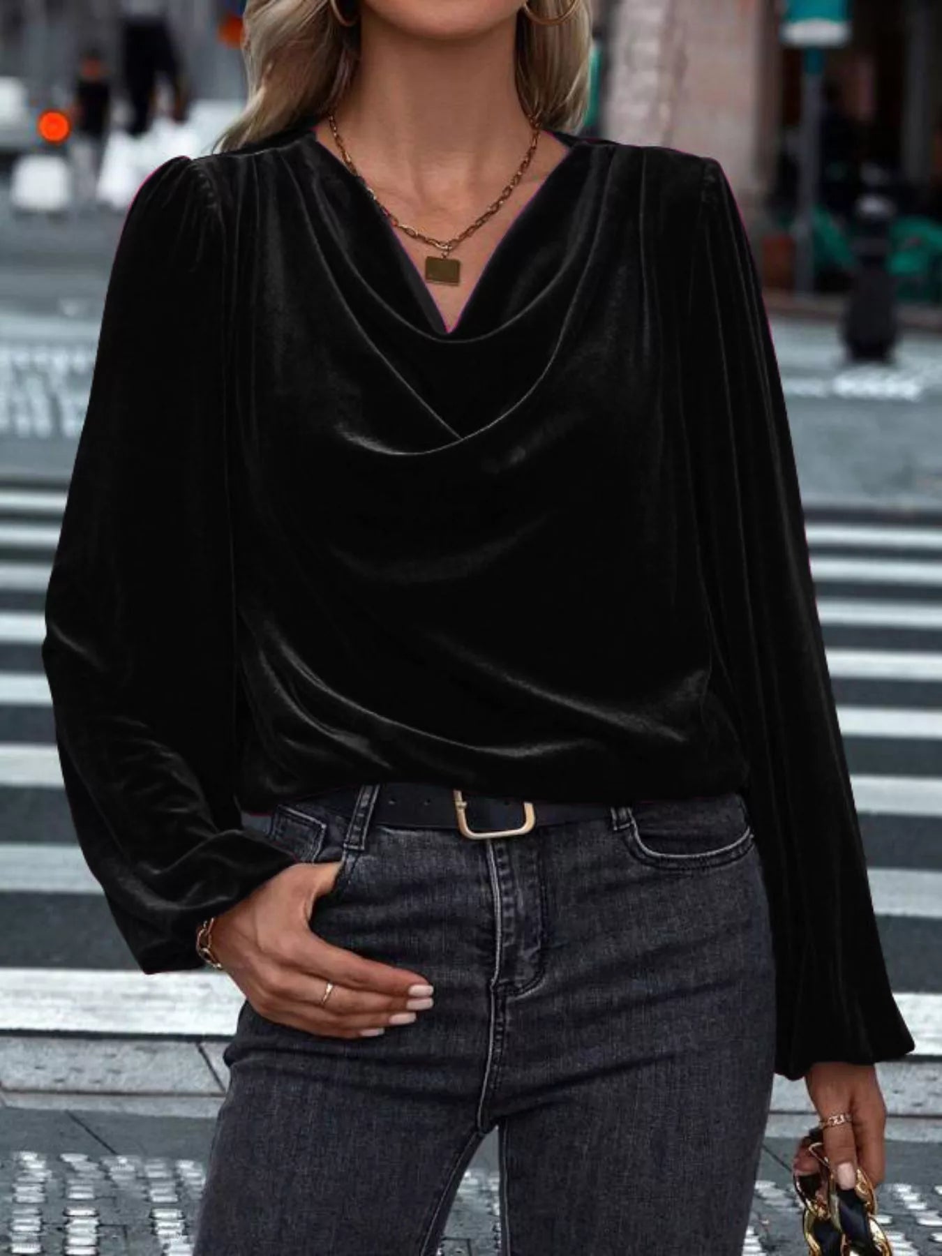 Sarah Express Women's Velvet Cowl Neck Blouse - Plus Size