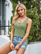 Sarah Express Women's Scoop Neck Wide Strap Tank Top - Basic Stretch Camisole