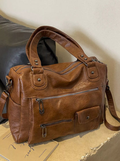 Sarah Express Women's Vintage Multi-Pocket Crossbody Bag - PU Leather Shoulder Bag