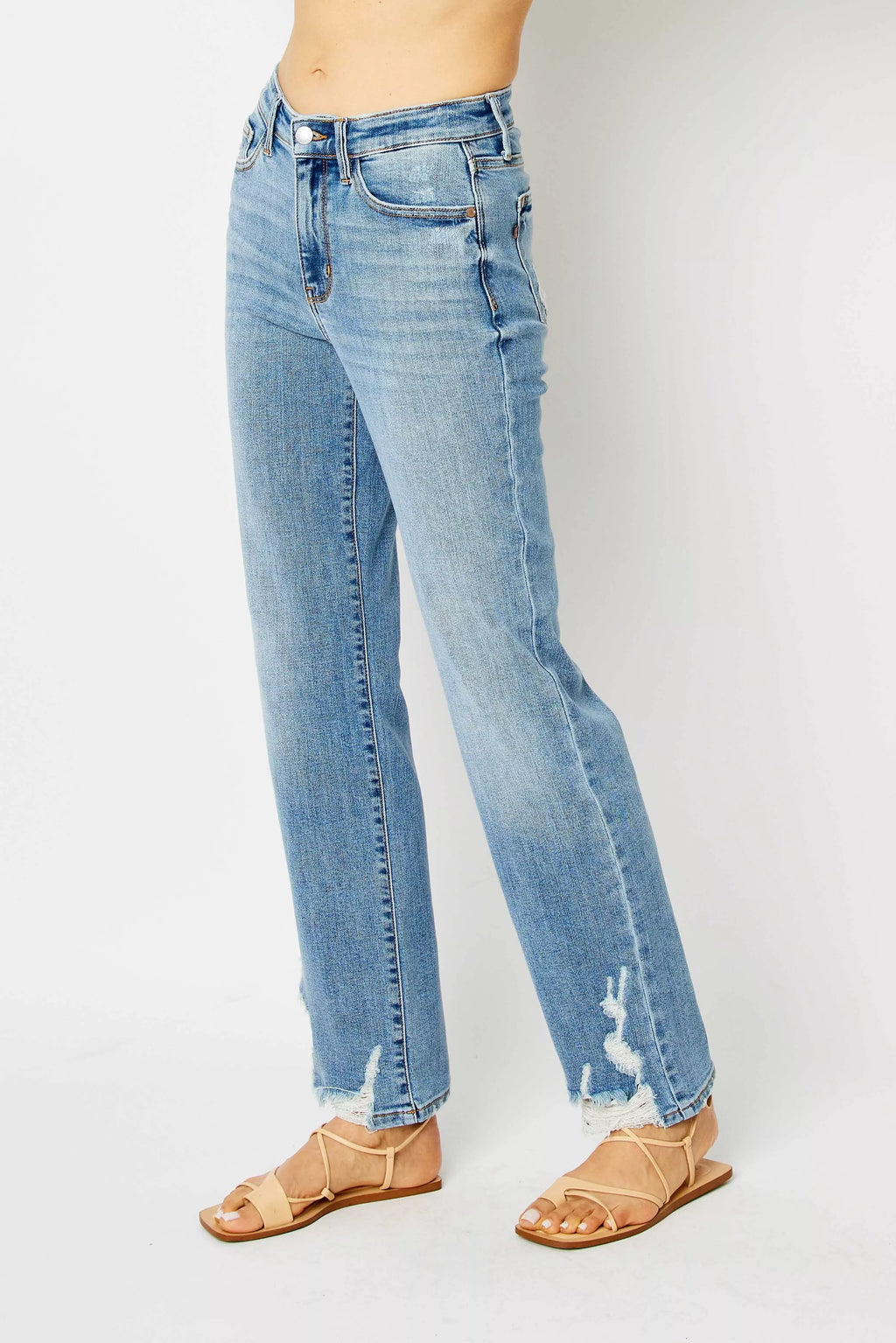 Sarah Express Women’s Plus Size High Rise Heavy Destroy Straight Jeans
