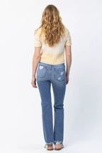 Sarah Express Women’s Plus Size Distressed Mid Rise Straight Jeans
