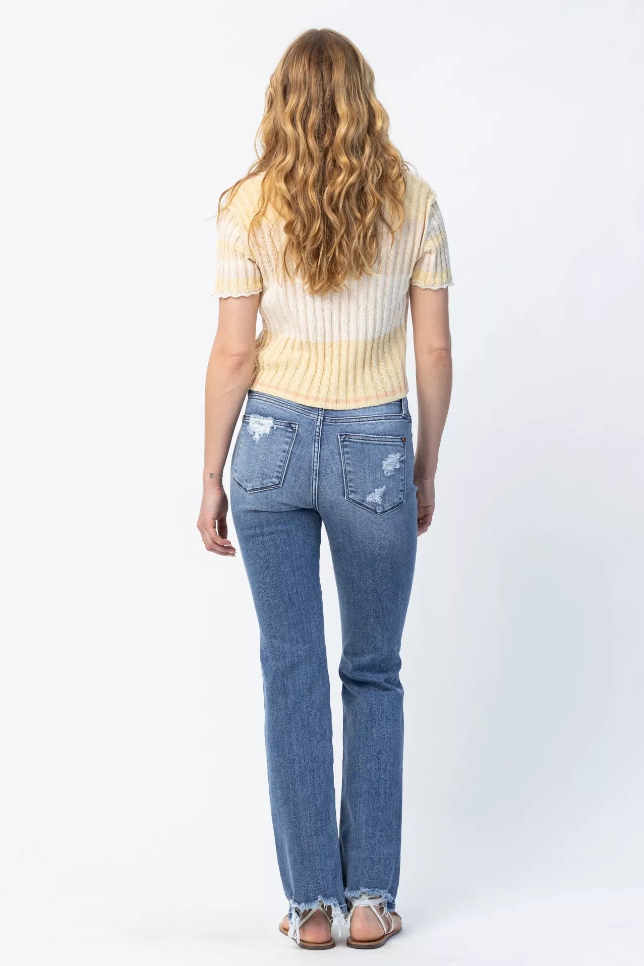 Sarah Express Women’s Plus Size Distressed Mid Rise Straight Jeans
