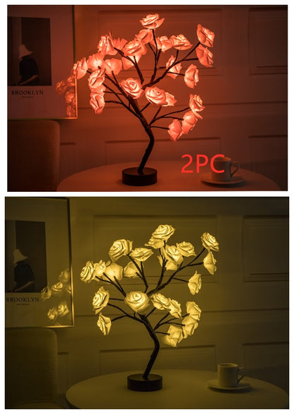 Sarah Express Rose Flower LED Table Lamp - USB Battery Operated Bonsai Tree Night Light for Bedroom Home Decor 2PCPB1Black yellow