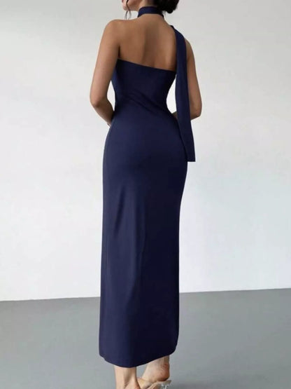 Sarah Express Women's Halter Neck Ruched Bodycon Midi Dress