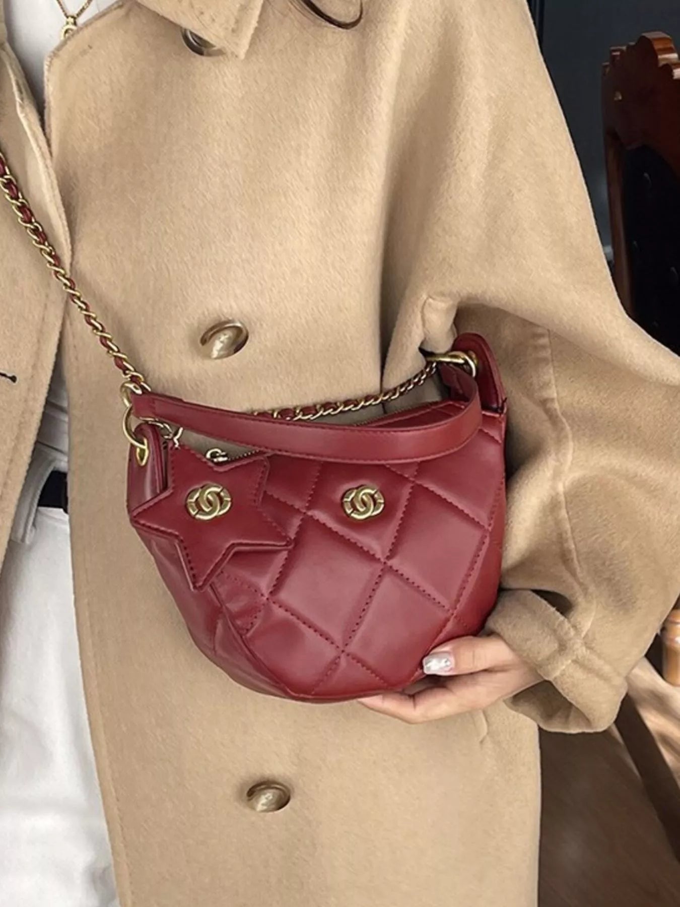 Sarah Express Women's Quilted Chain Crossbody Bag - Mini PU Leather Shoulder Purse