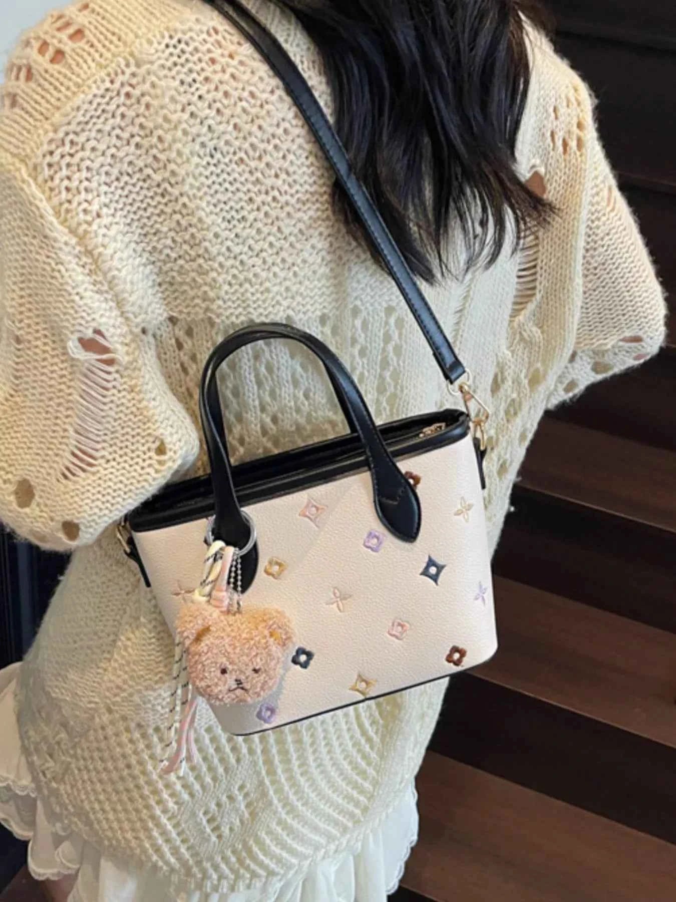 Sarah Express Women's Embroidered Pattern Crossbody Bag - Mini PU Leather Shoulder Bag