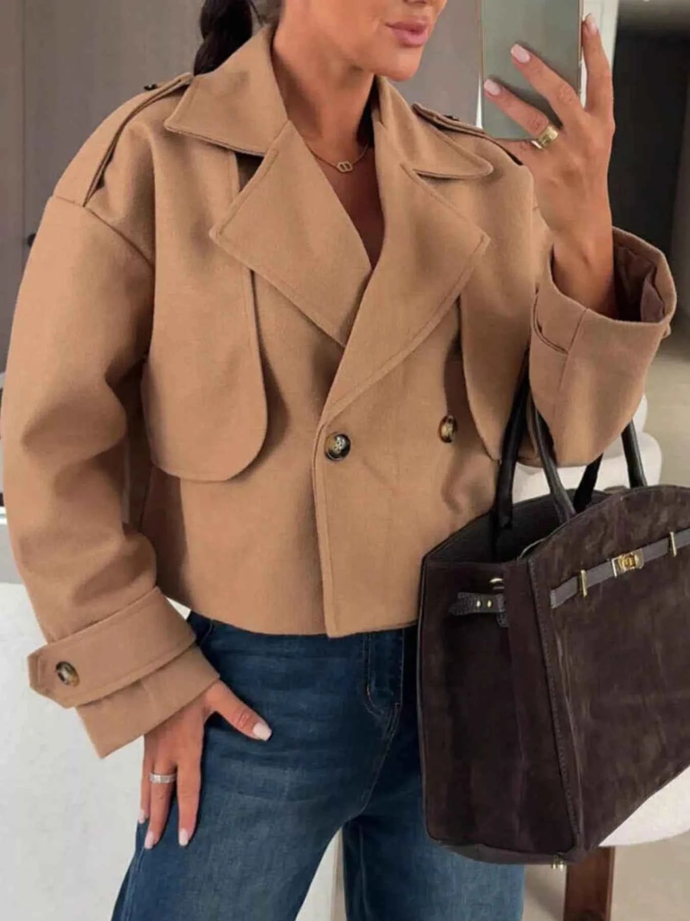 Sarah Express Women's Double-Breasted Cropped Blazer Jacket