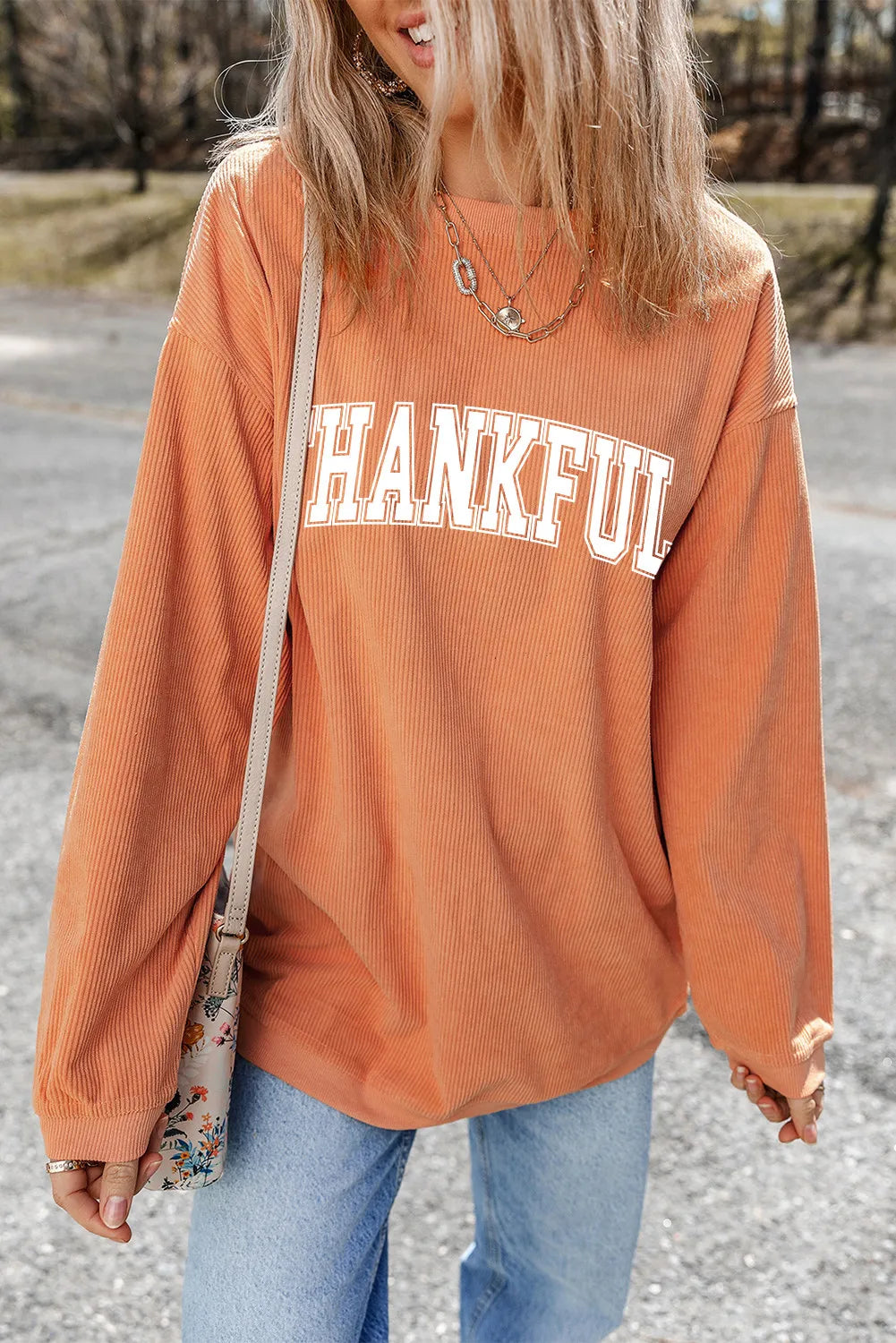 Sarah Express Women's THANKFUL Round Neck Long Sleeve Sweatshirt
