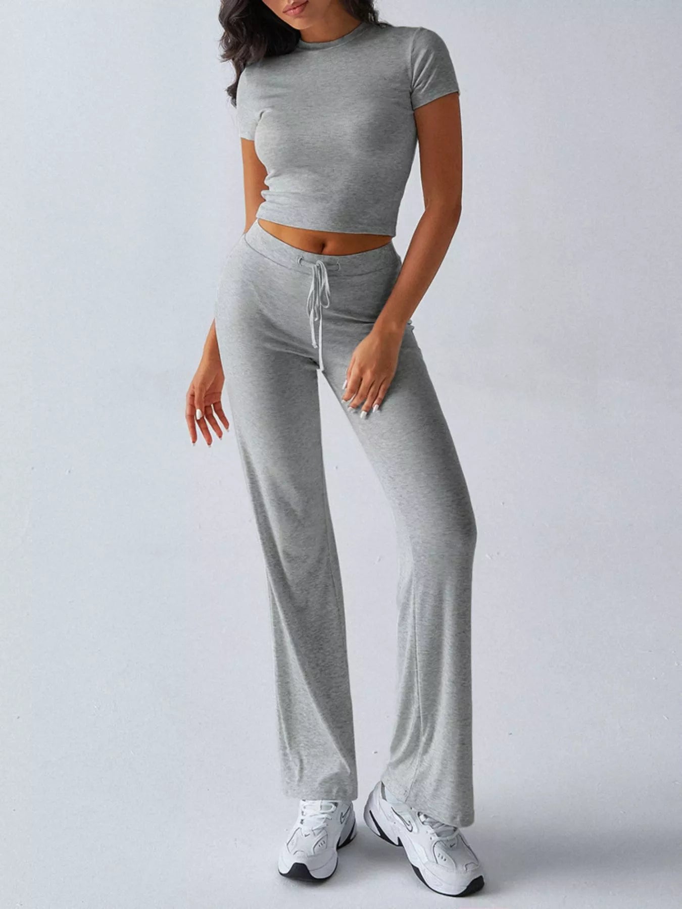 Sarah Express Women's Mock Neck Short Sleeve Top and Pants Set