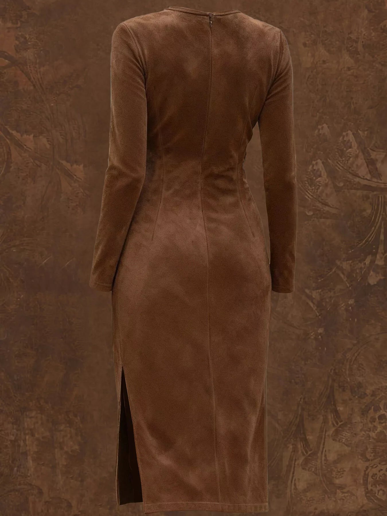 Sarah Express Women's Suede Fringe Long Sleeve Midi Dress - Boho Western Style