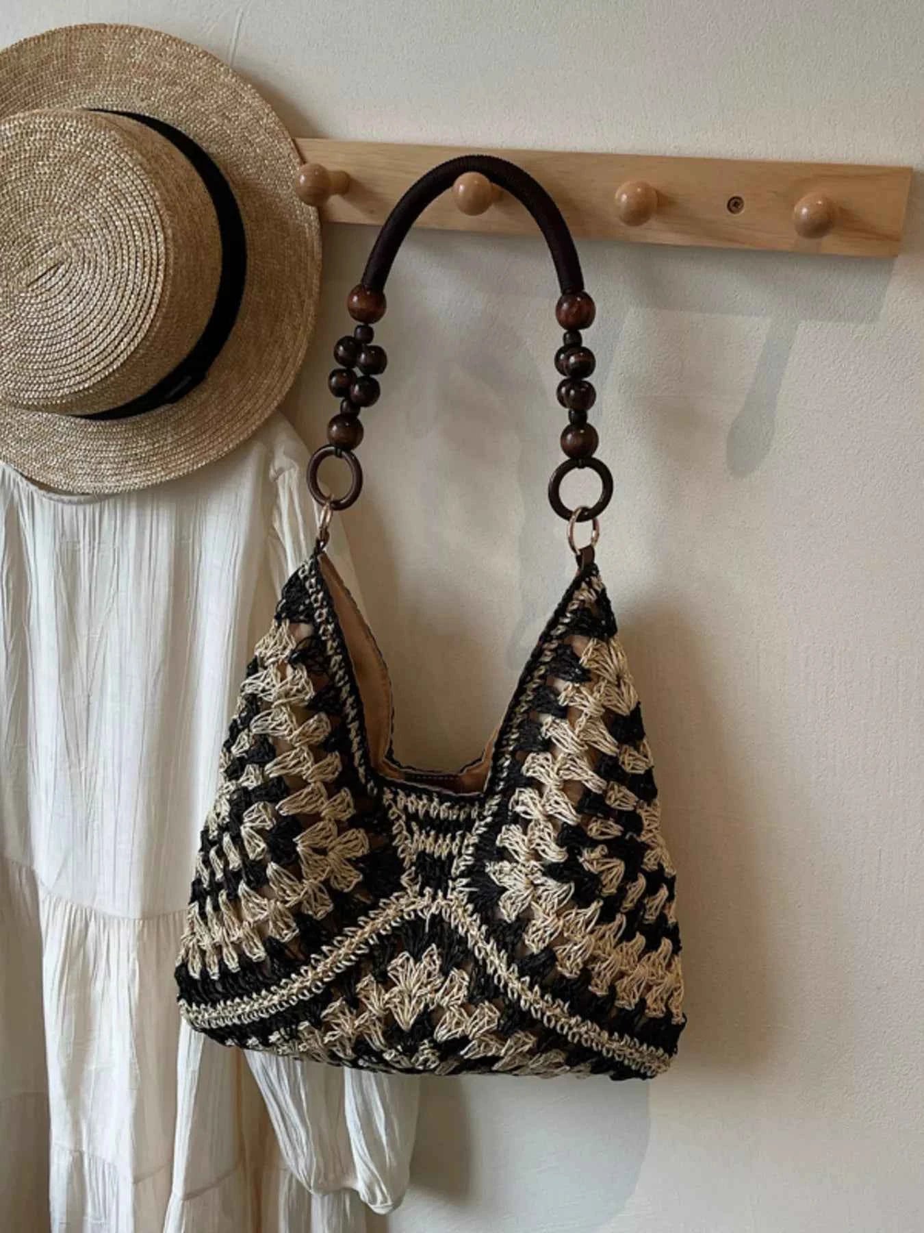 Sarah Express Women's Crochet Hobo Handbag - Boho Shoulder Bag Black ONESIZE