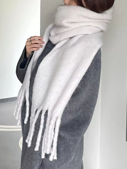 Sarah Express Women's Solid Color Fringe Scarf White ONESIZE