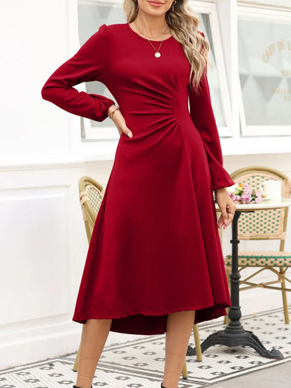 Sarah Express Women's Solid Color Ruched Detail Long Sleeve Midi Dress