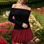 Sarah Express Off-Shoulder High Waist Dress Long Sleeve Contrast Stitching
