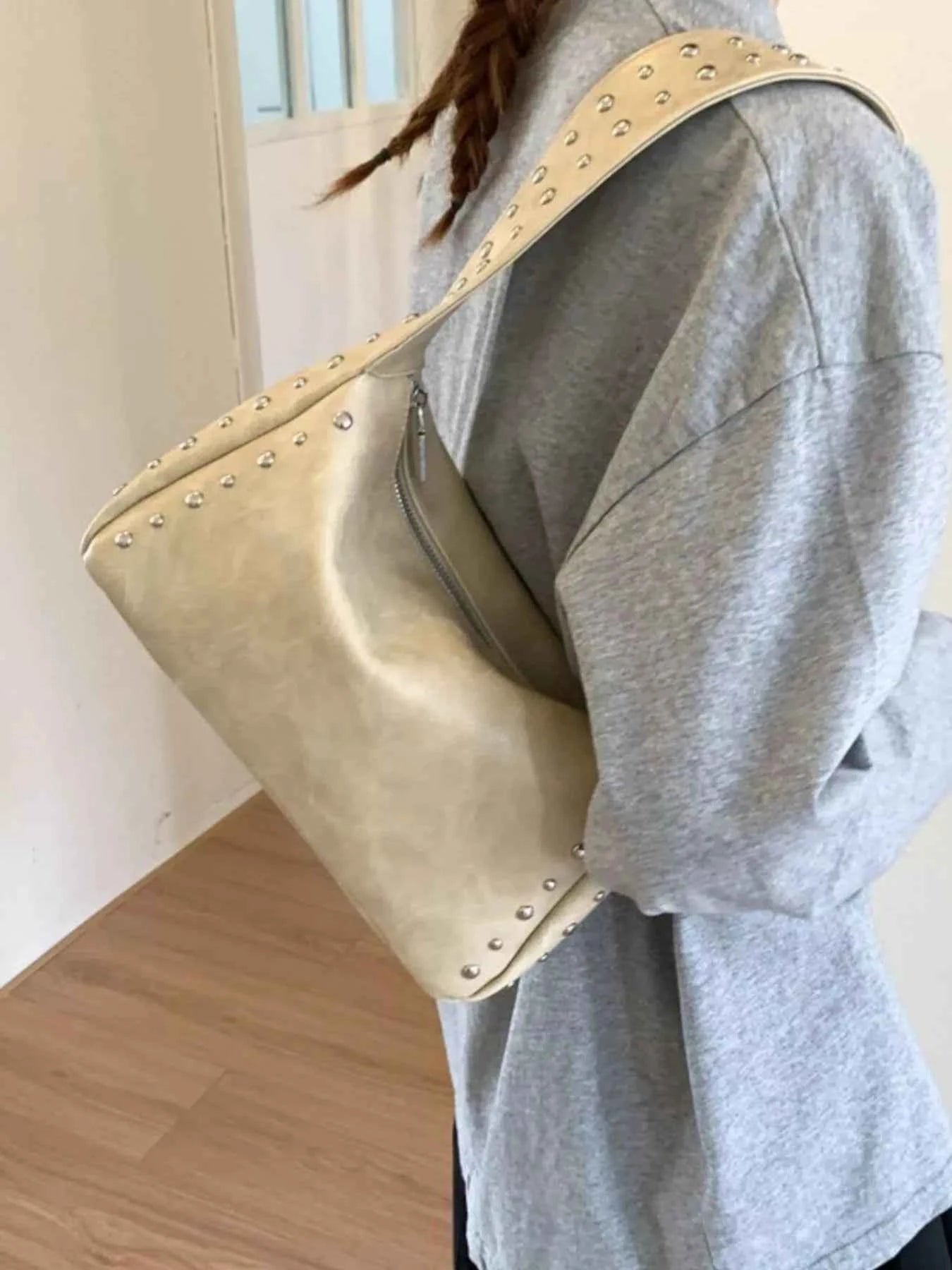 Sarah Express Women's Studded Accent Shoulder Bag - Small PU Leather Crossbody