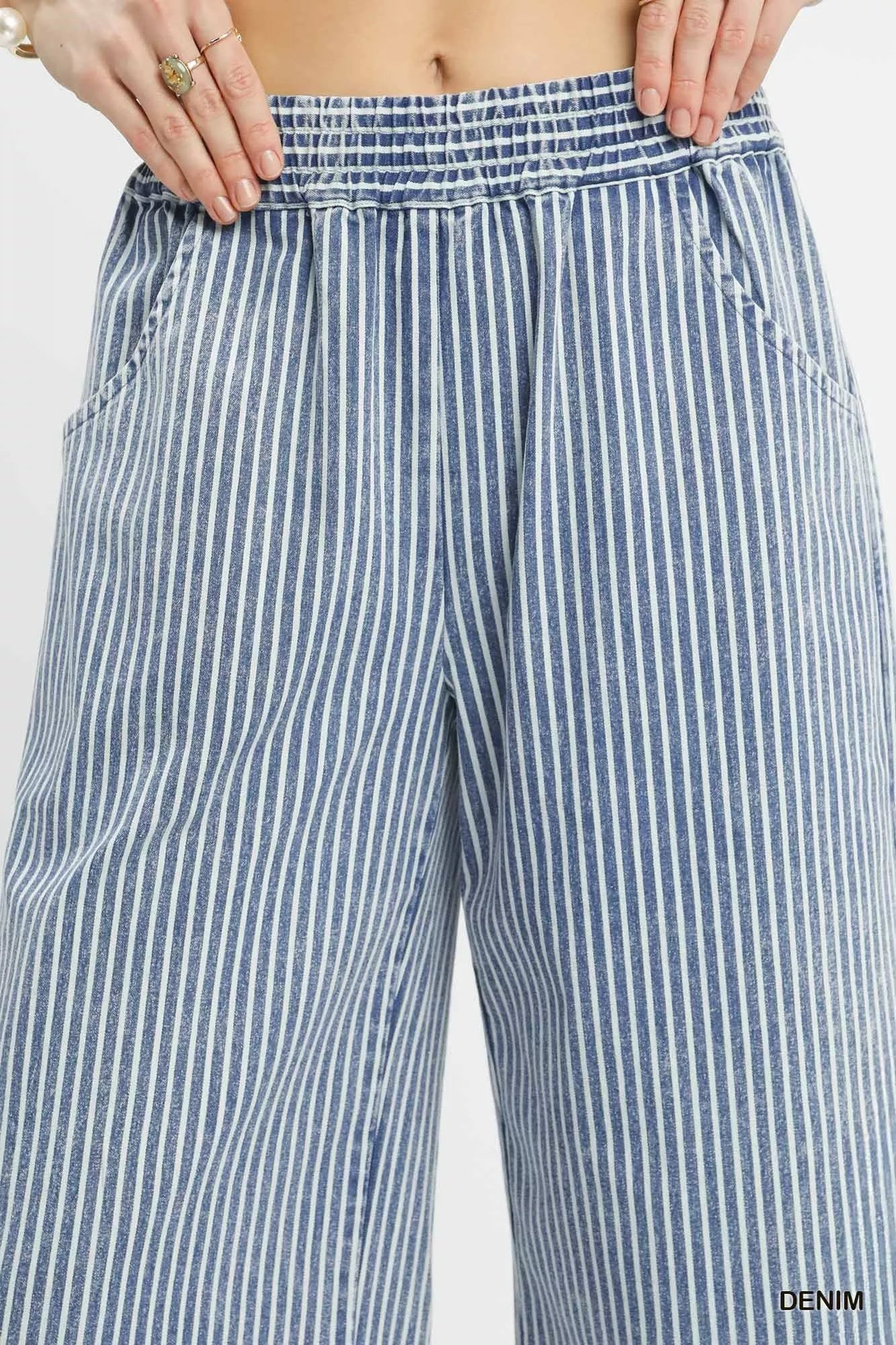 Sarah Express Women's Stone Wash Stripe Wide Leg Pants