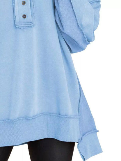 Sarah Express Women's Half Snap Long Sleeve Oversized Sweatshirt