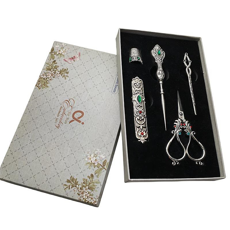 Sarah Express Luxury Phoenix Tail Scissors 5-Piece Set - Stainless Steel Embroidered Craft Scissors