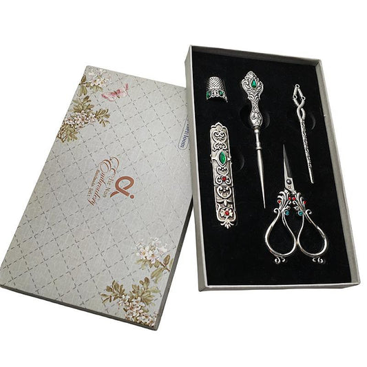 Sarah Express Luxury Phoenix Tail Scissors 5-Piece Set - Stainless Steel Embroidered Craft Scissors
